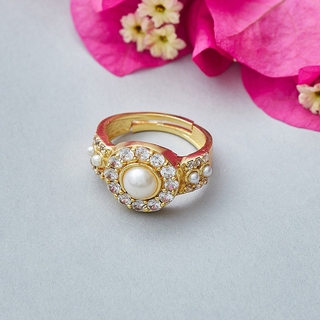 Classic Pearly Whites Gold Tone Ring