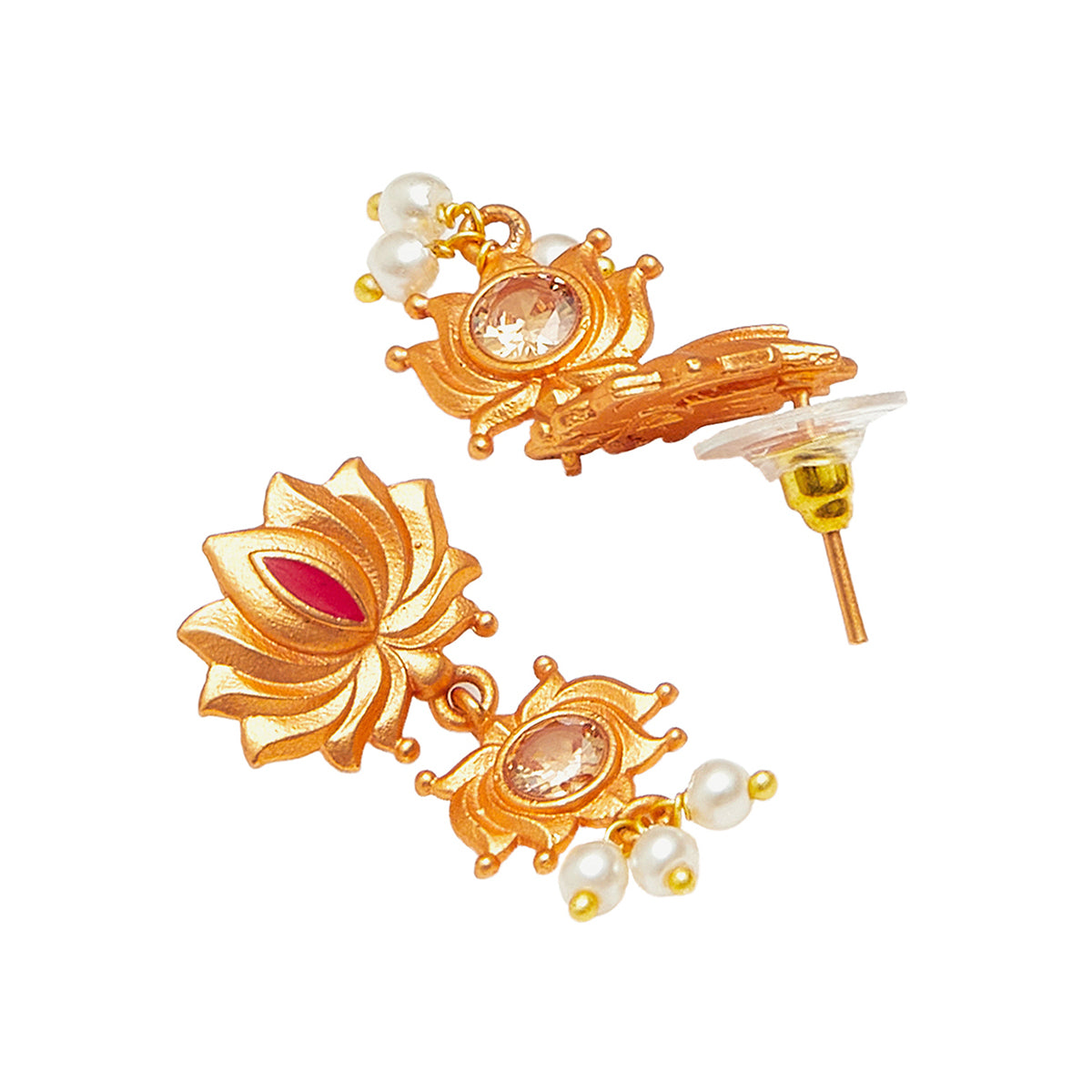 Apsara Antique Inspired Lotus Motifs Brass Rose Gold Plated Jewellery Set