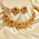 Brass Dye Gold Plated Faux White Pearls Jewellery Set