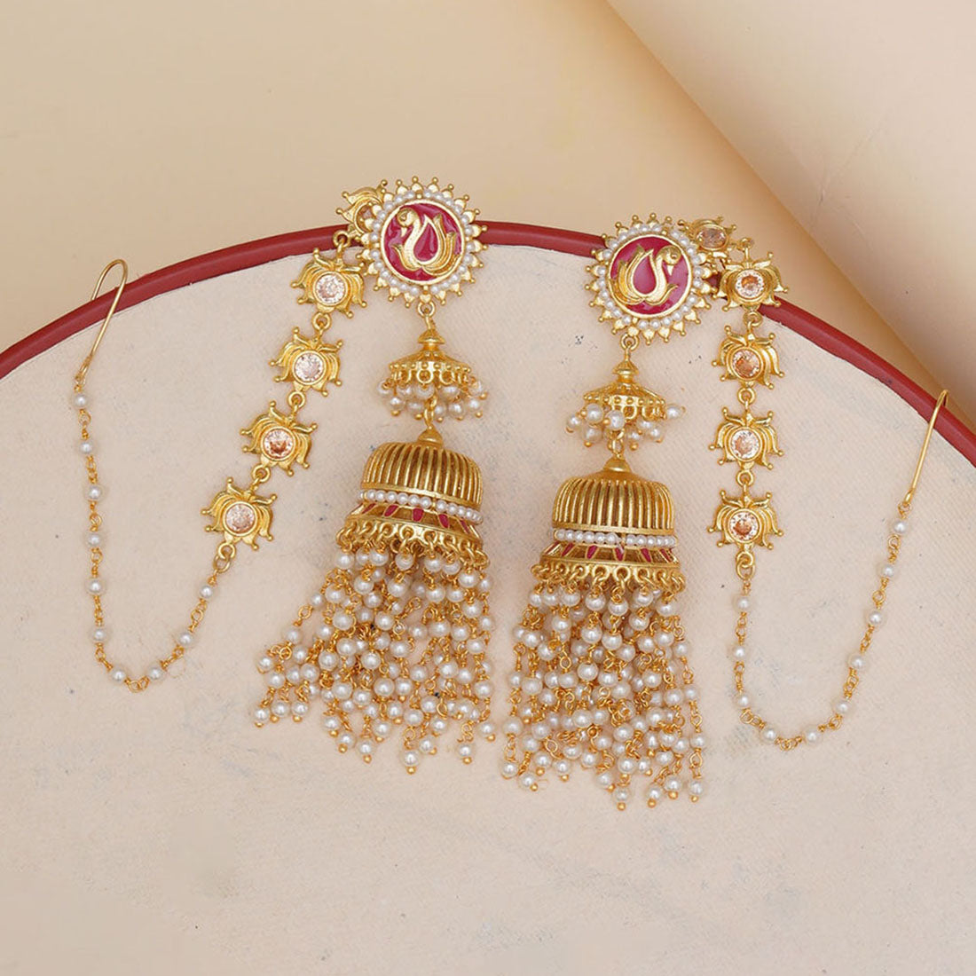 Apsara Cluster Setting Faux Pearls Ethnic Gold Plated Brass Sahara Earrings