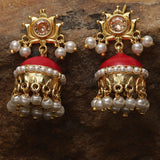Gold Plated Jhumki Earrings With Pearls