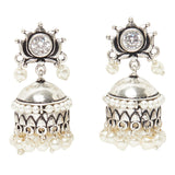 Silver Plated Traditional Brass Faux Pearls Jhumka Earrings
