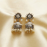 Silver Plated Traditional Brass Faux Pearls Jhumka Earrings