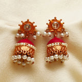 Ethnic Dye Gold Plated Fauz Pearls Jhumka Earrings