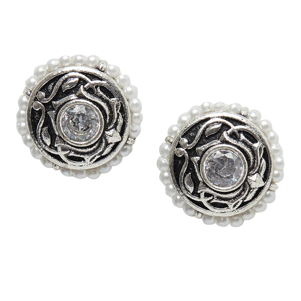 Apsara Oxidized Silver Stud Earrings
