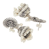 Faux Pearls Embellished Silver Toned Brass Jhumka Earrings