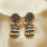 Faux Pearls Embellished Silver Toned Brass Jhumka Earrings