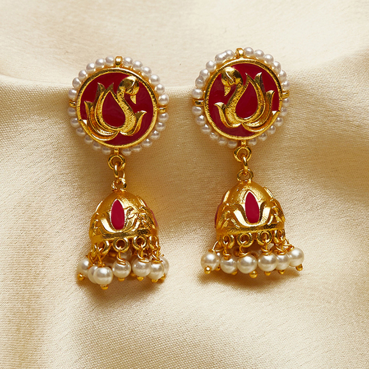 Paisley Motif Gold Plated Brass Traditional Earrings