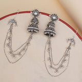 Apsara Faux Pearls and Kundan Adorned Brass Oxidised Silver Plated Sahara Earrings