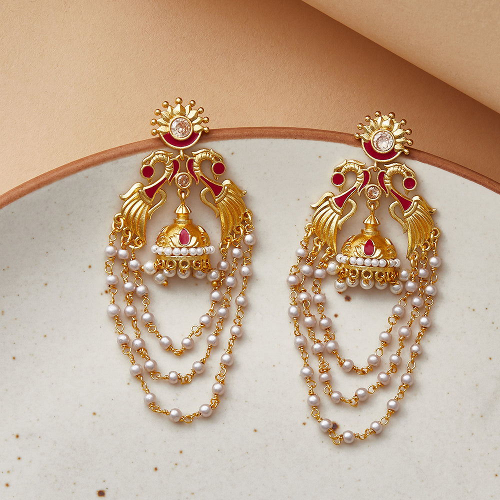 Celestia Pearl and leather Drop Earrings | Treasure Jewelry