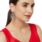 Festive Silver Tone Dangler Earrings With Pearl Beads