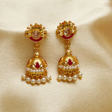 Ethnic Inspired Gold Plated Brass Faux Pearls Drop Earrings