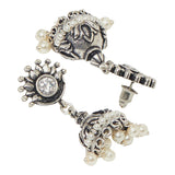 Faux White Pearls Embellished Brass Silver Plated Jhumka Earrings