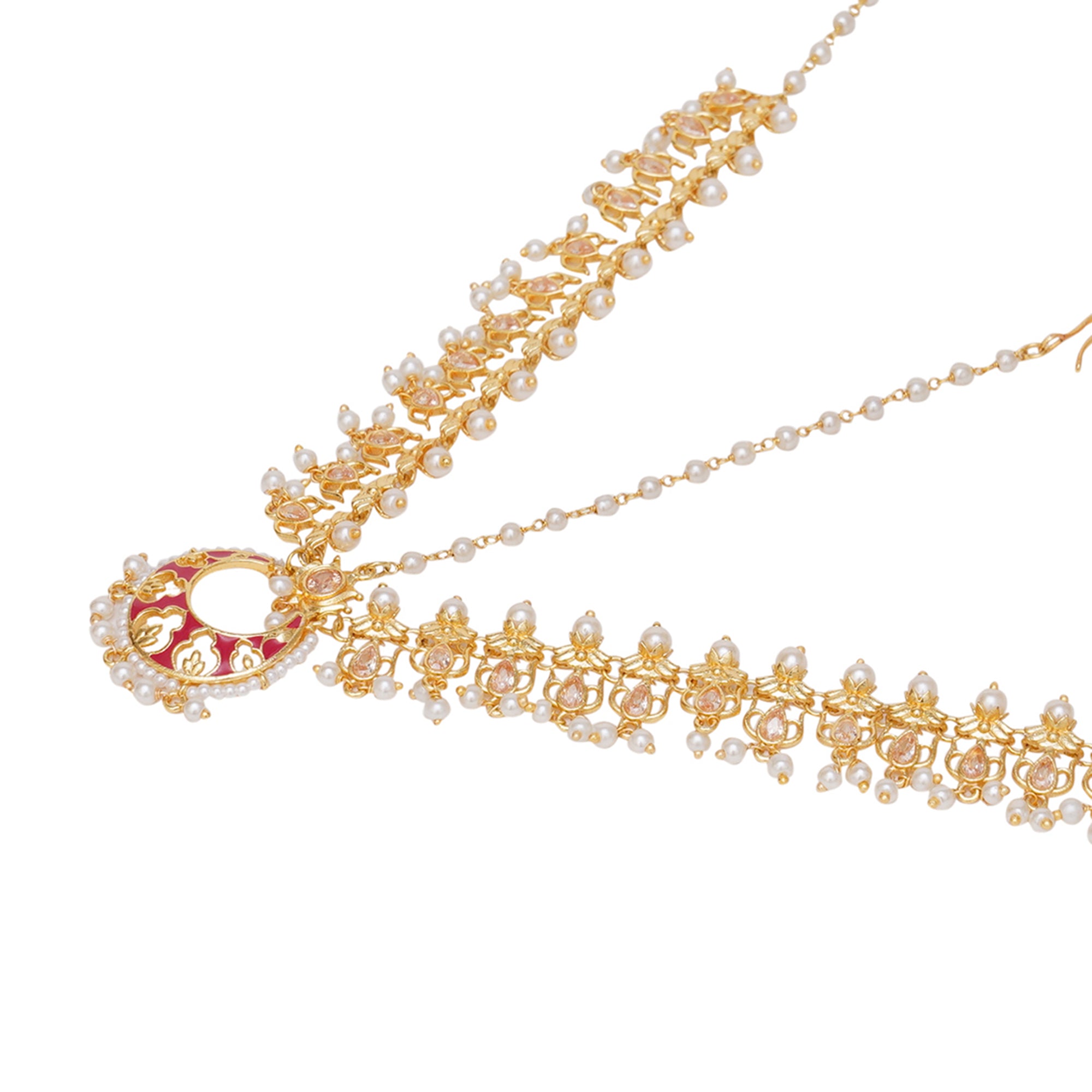Apsara Faus Pearls and Zircons Adorned Gold Plated Matha Patti Maang Tika