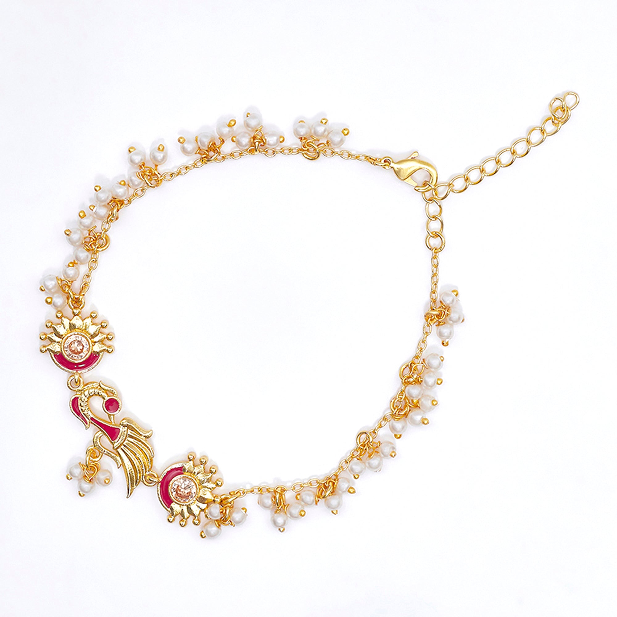 Gold Tone Anklet with Pearl Beads