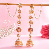 Apsara Lotus Motif Faux Pearls Adorned Brass Gold Plated Sahara Earrings
