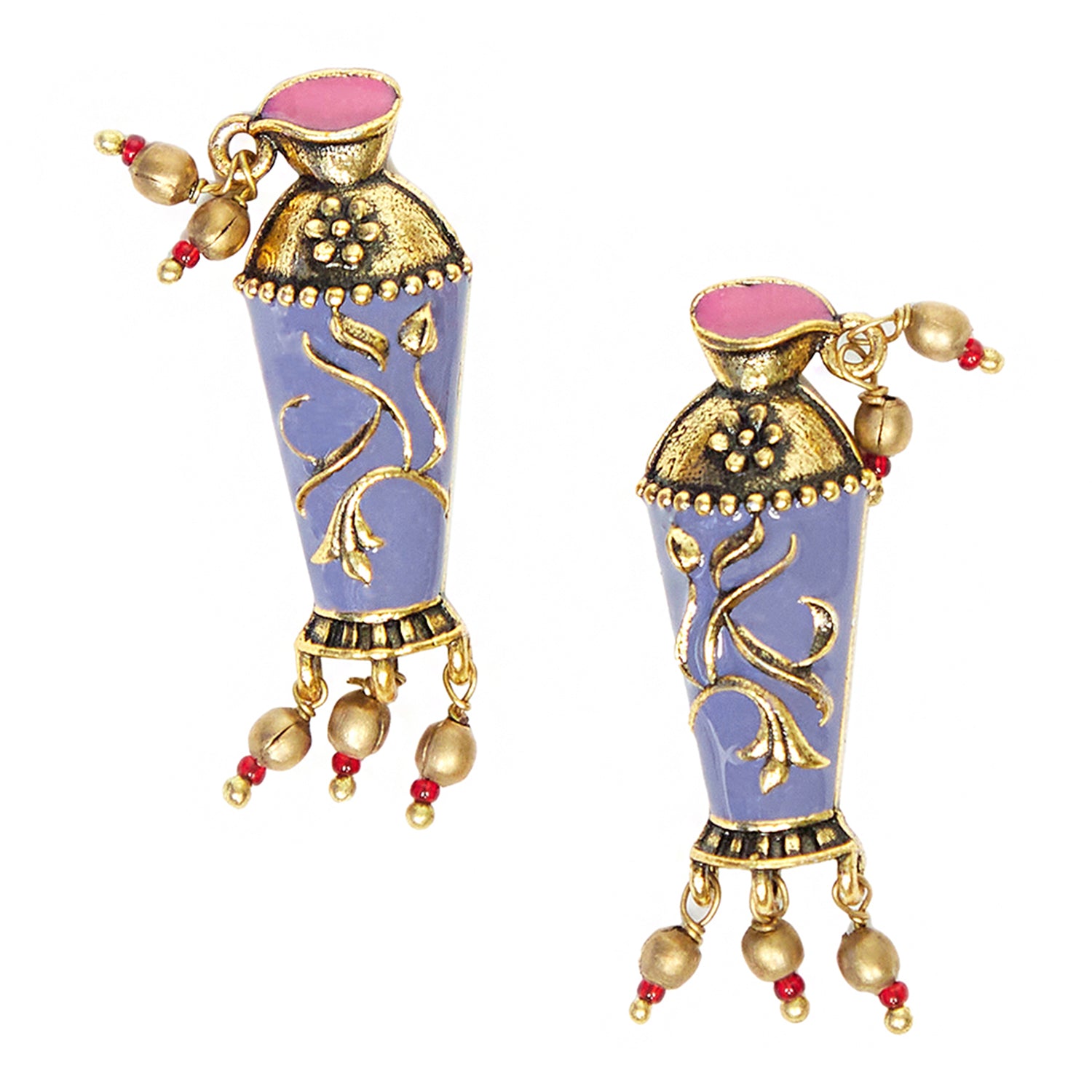 Arabian Nights Enamelled Antique Gold Plated Brass Earrings