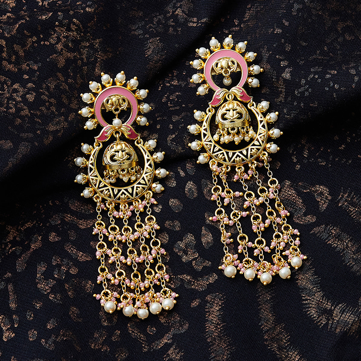 Shwet Kamal Filigree Design Gold Plated Faux Pearls Embellished Drop Earrings
