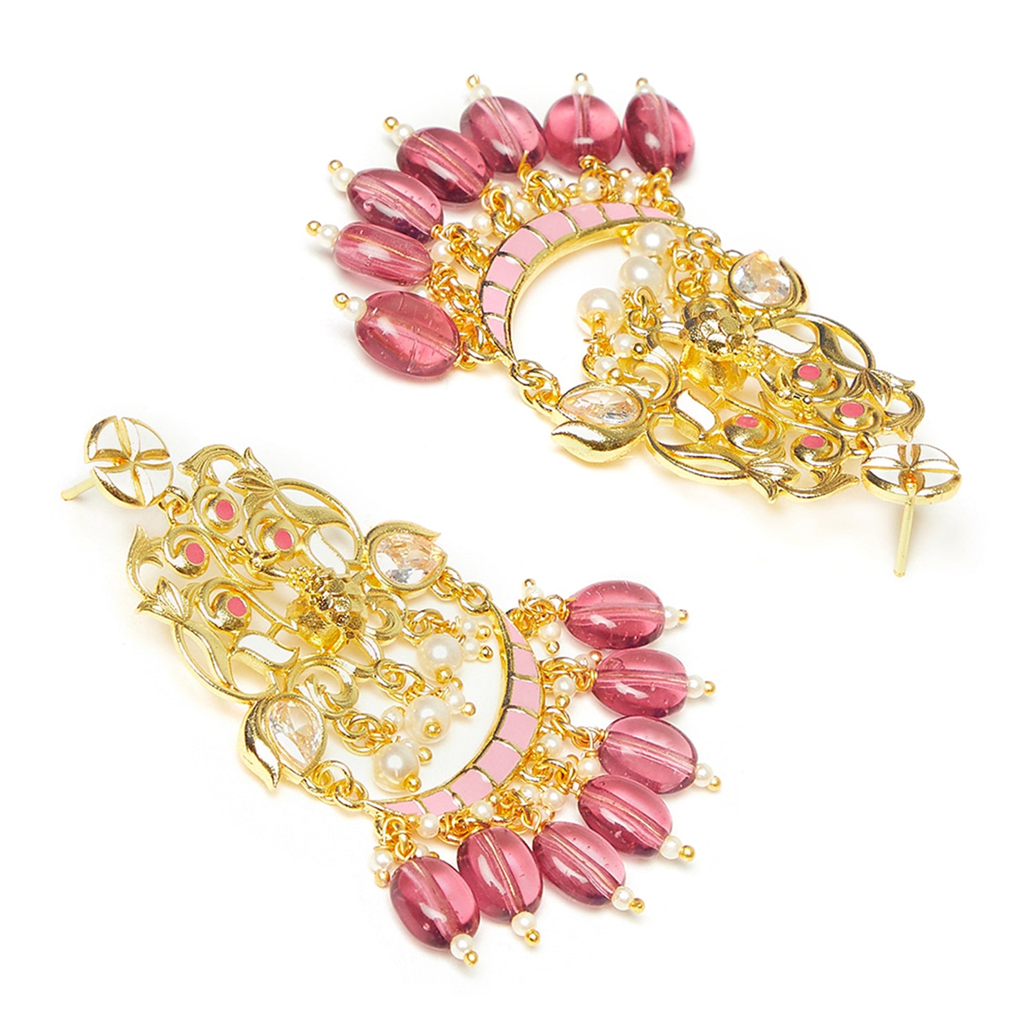 Shwet Kamal Faux Pearls and Kundan Adorned Filigree Gold Plated Drop Earrings
