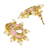 Shwet Kamal Pink Enamel Faux Kundan and Pearls Adorned Gold Plated Stud Earrings