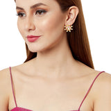 Shwet Kamal Pink Enamel Faux Kundan and Pearls Adorned Gold Plated Stud Earrings