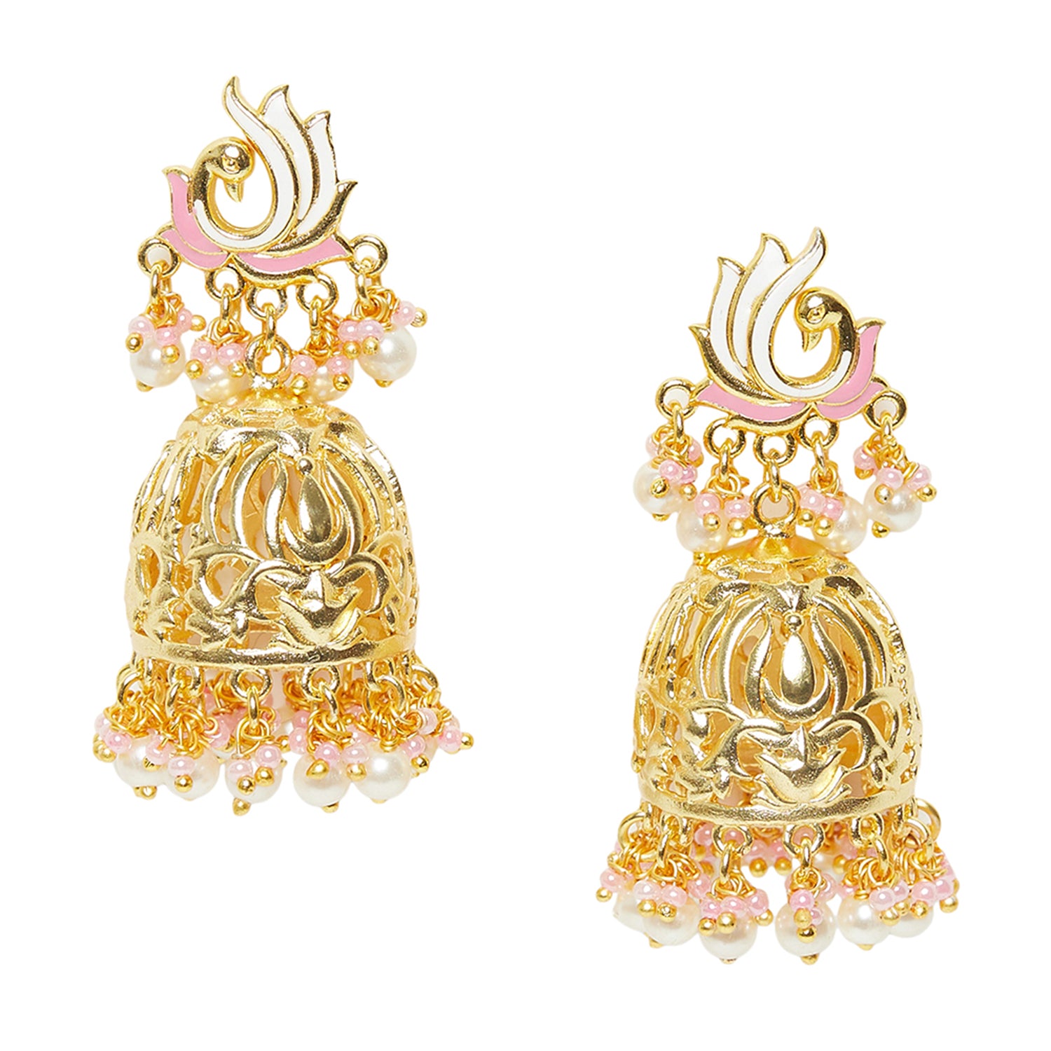 Shwet Kamal Gold Plated Faux Pearls Embellished Jhumka Earrings
