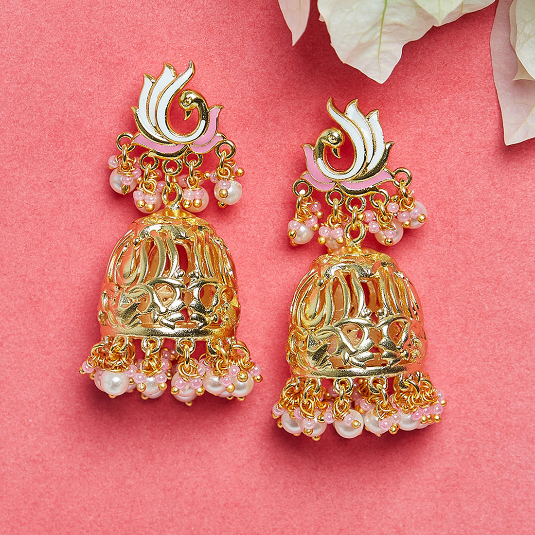 Shwet Kamal Gold Plated Faux Pearls Embellished Jhumka Earrings