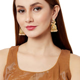 Shwet Kamal Gold Plated Faux Pearls Embellished Jhumka Earrings
