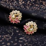 Shwet Kamal Faux Kundan Pink Enamel Peacock Motif Gold Plated Stud Earrings