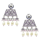 Shwet Kamal Silver Plated Enamelled Faux Pearls Embellished Drop Earrings