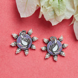 Shwet Kamal Floral Motif Faux Pearls Adorned Silver Toned Stud Earrings