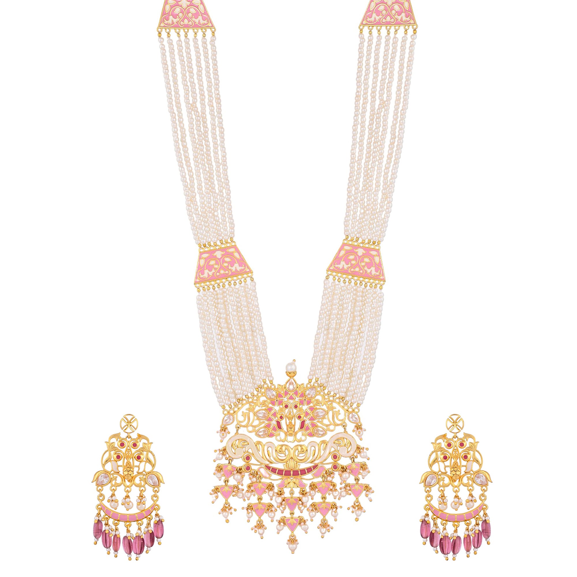 Apsara Filigree Design Heavily Embellished Yellow Gold Plated Jewellery Set