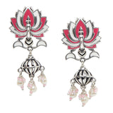 Lotus Pink Enamelled Silver Plated Earrings