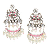 Filigree Faux Pearls Adorned Silver Plated Earrings