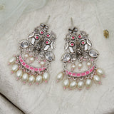 Filigree Faux Pearls Adorned Silver Plated Earrings