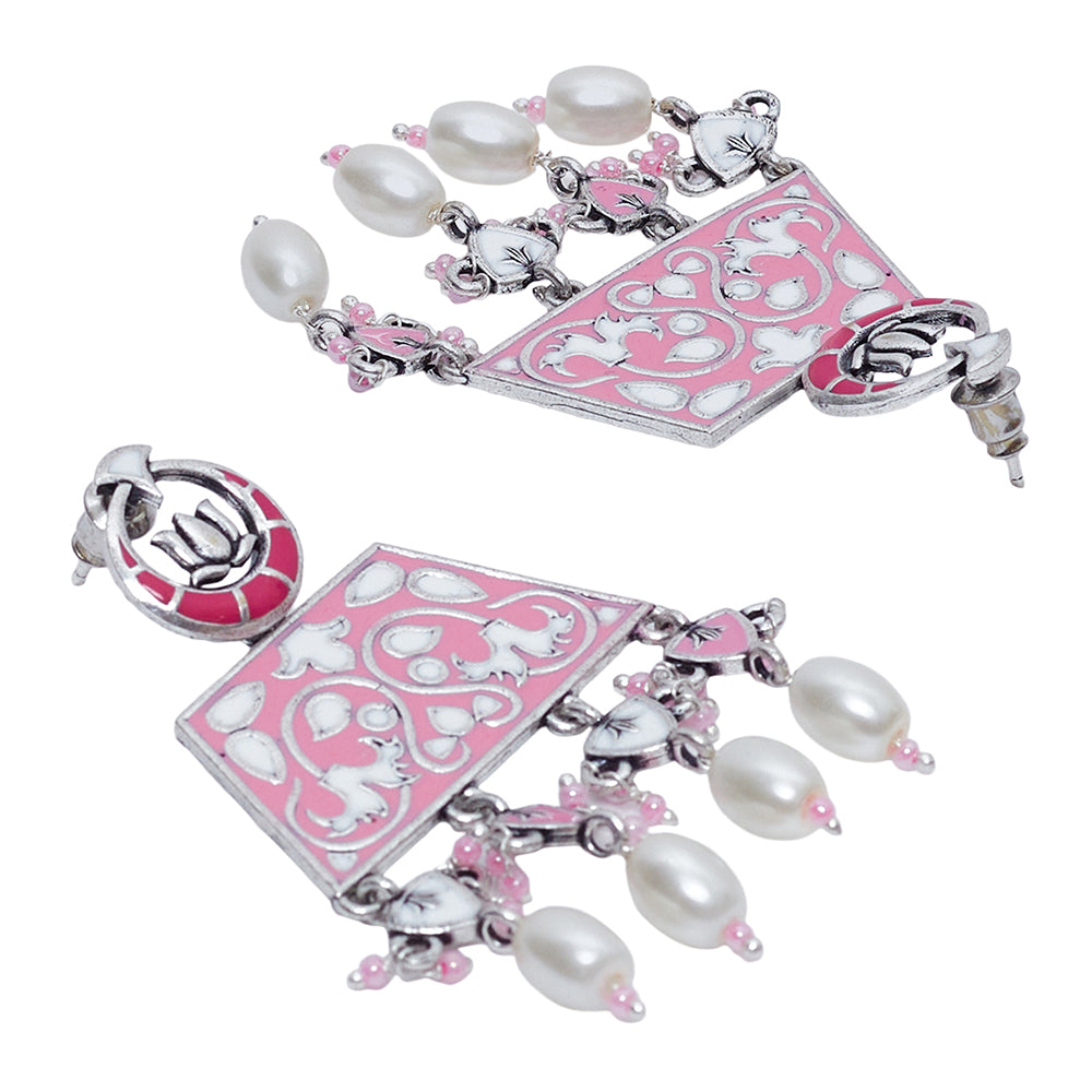 Silver Plated Pink Drop Earrings