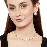 Pearly White Splendid Necklace Set in Rose Gold Tone