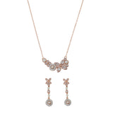 Round Cut Zircons and Faux Pearls Adorned Brass Gold Plated Pendant Set