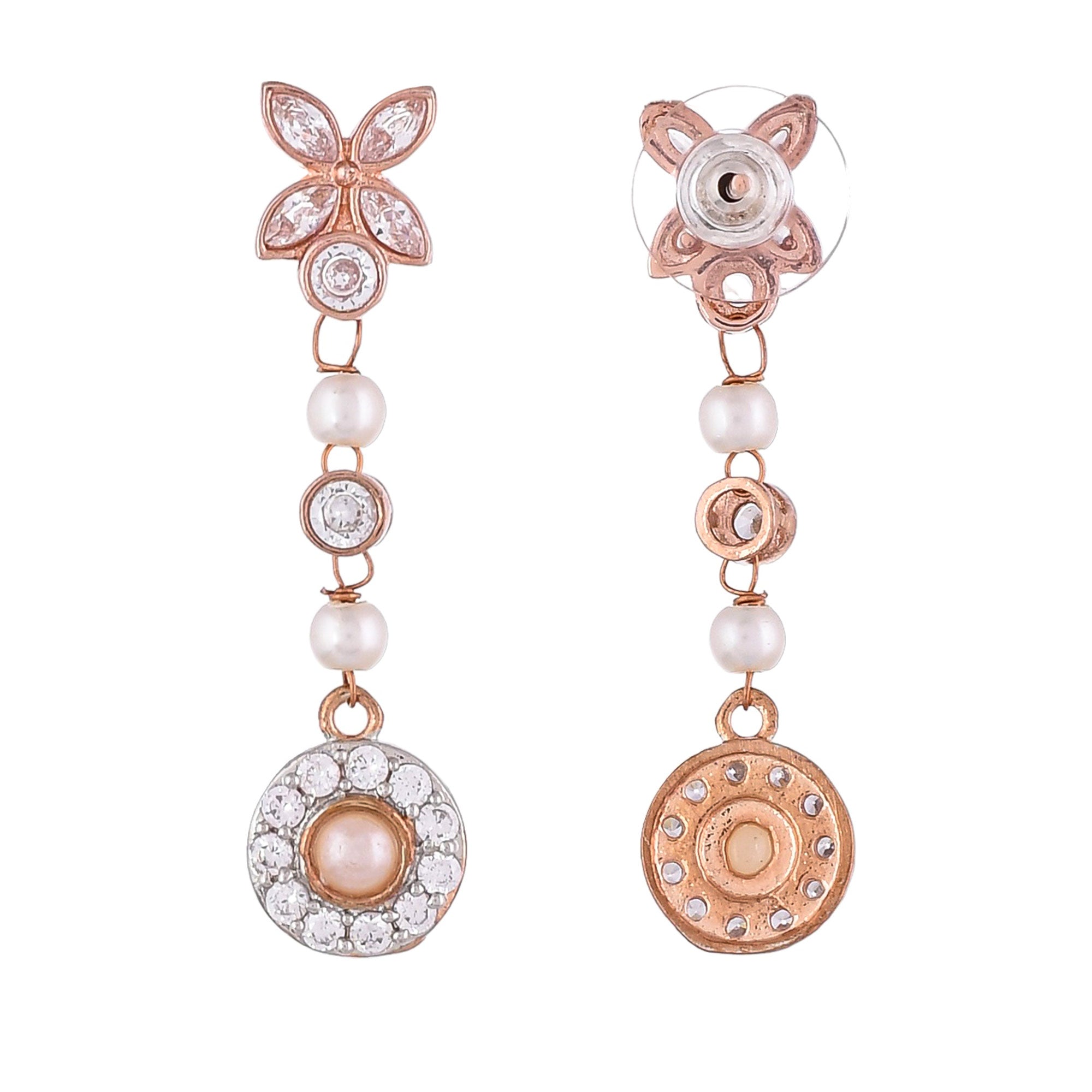 Pearly Whites Classic Rose Gold Toned Dangler Earrings