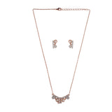 Vintage Inspired Brass Faux Pearls and CZ Adorned White Rhodium Plated Pendant Set