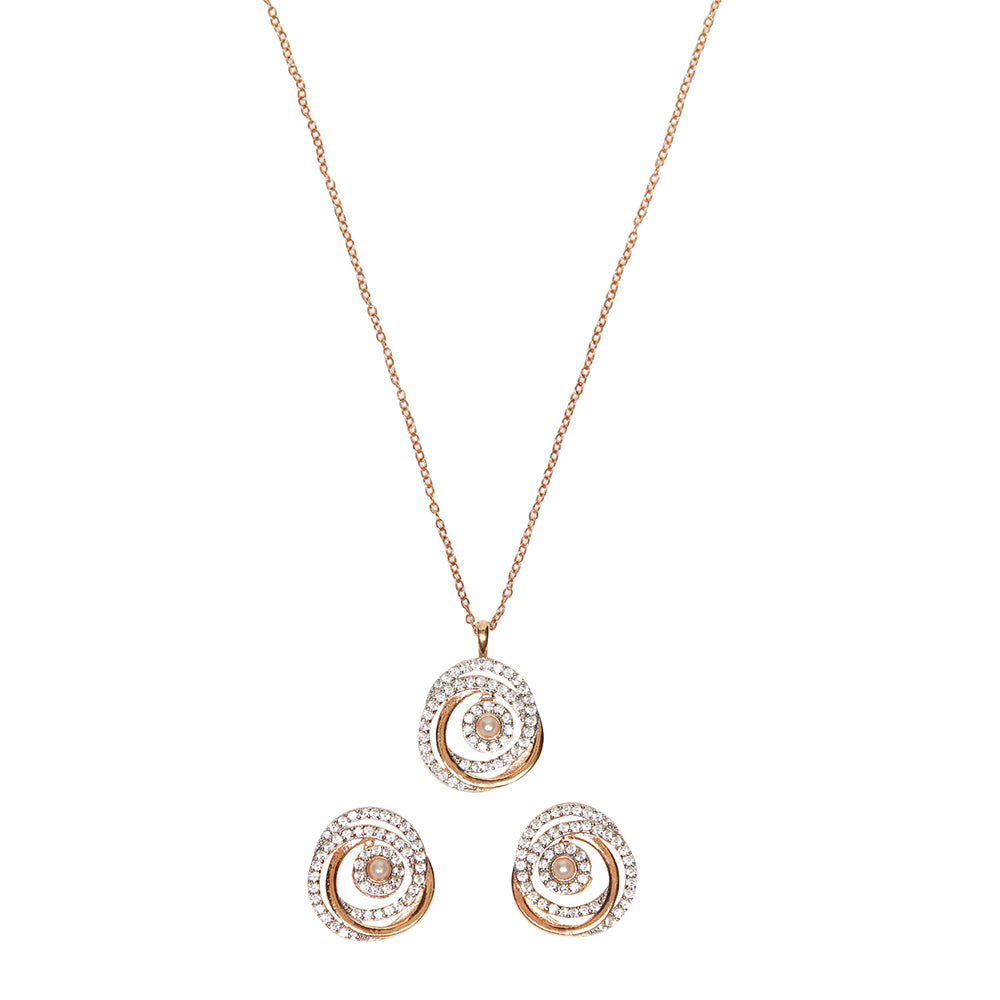 Rose Gold Plated Faux Pearls and CZ Brass Pendant Set