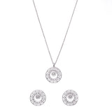 Round Cut CZ and White Pearls Brass White Rhodium Plated Pendant Set