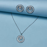 Round Cut CZ and White Pearls Brass White Rhodium Plated Pendant Set
