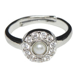 Ajustable Silver Plated Faux Pearl and CZ Adorned Women's Ring