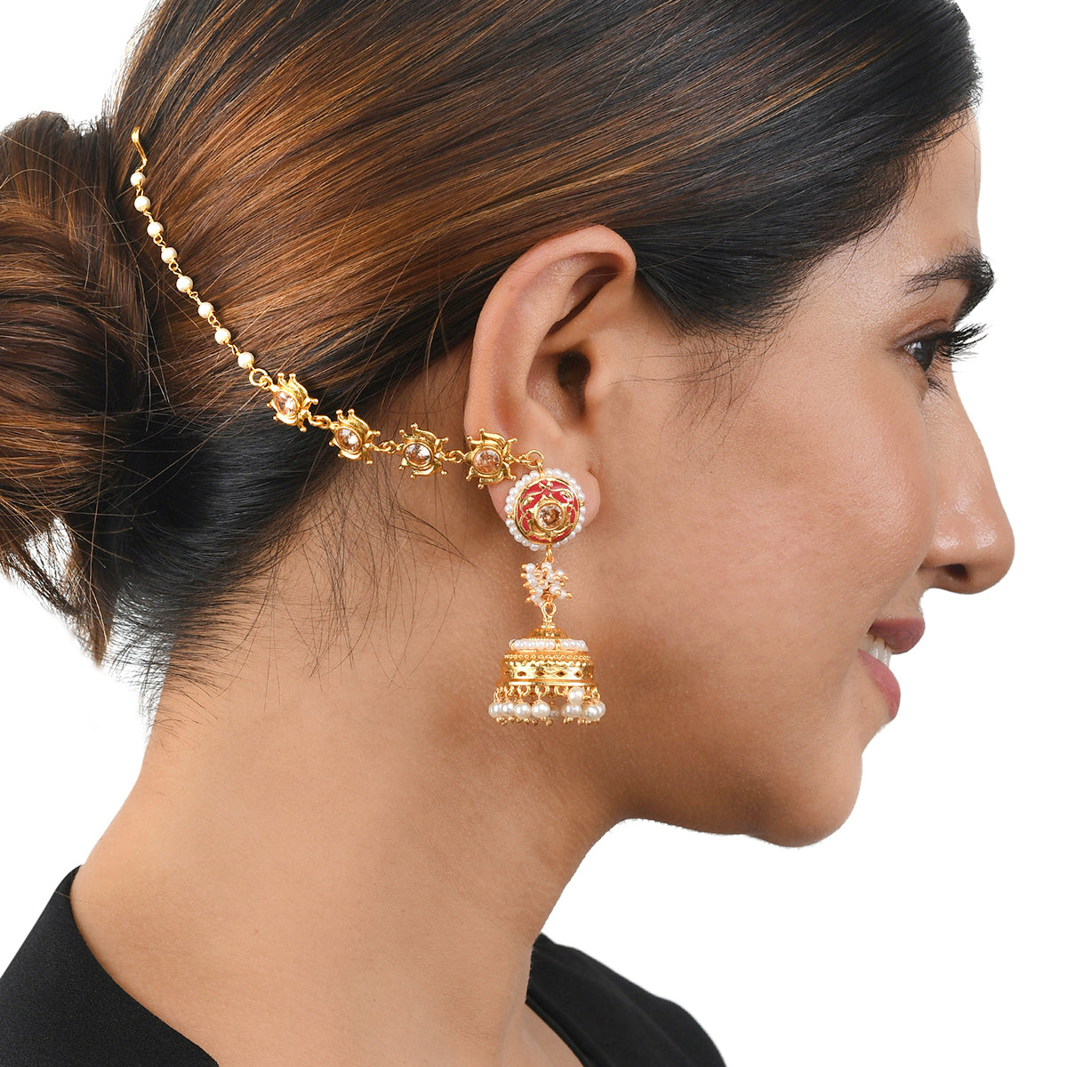 Apsara Pearl Beads Enamelled Chain Earrings