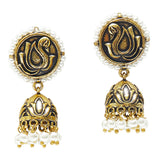 Apsara Antique Inspired Peacock Motif Brass Gold Plated Jhumka Earrings