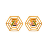 Benzene Gold Hexagon Cutwork Stud Earrings