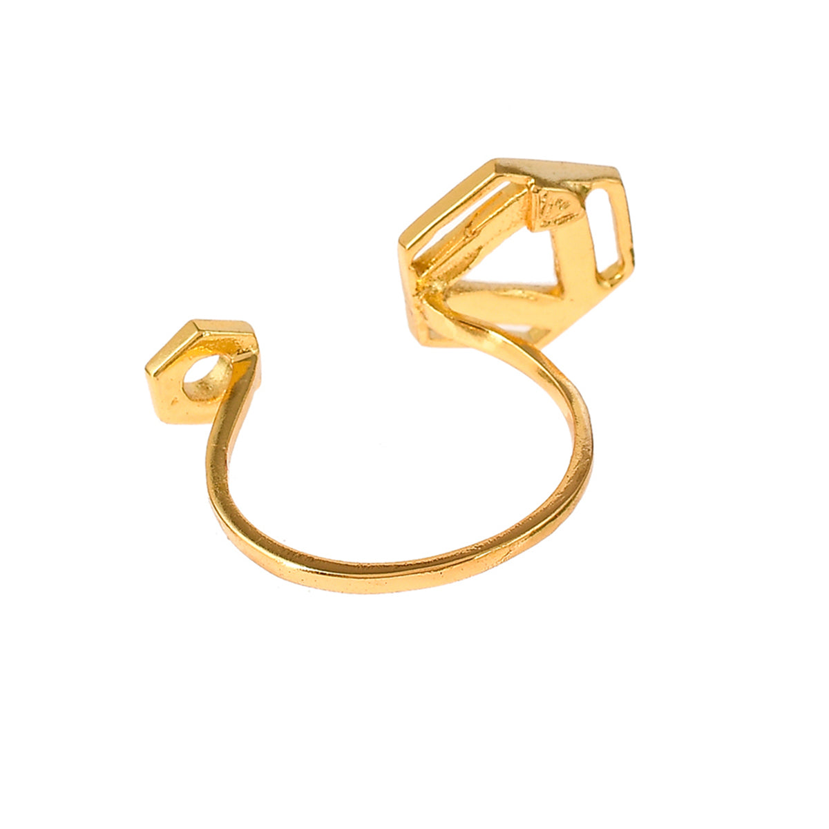 Benzene Gold Hexagon Enamelled Open Ring
