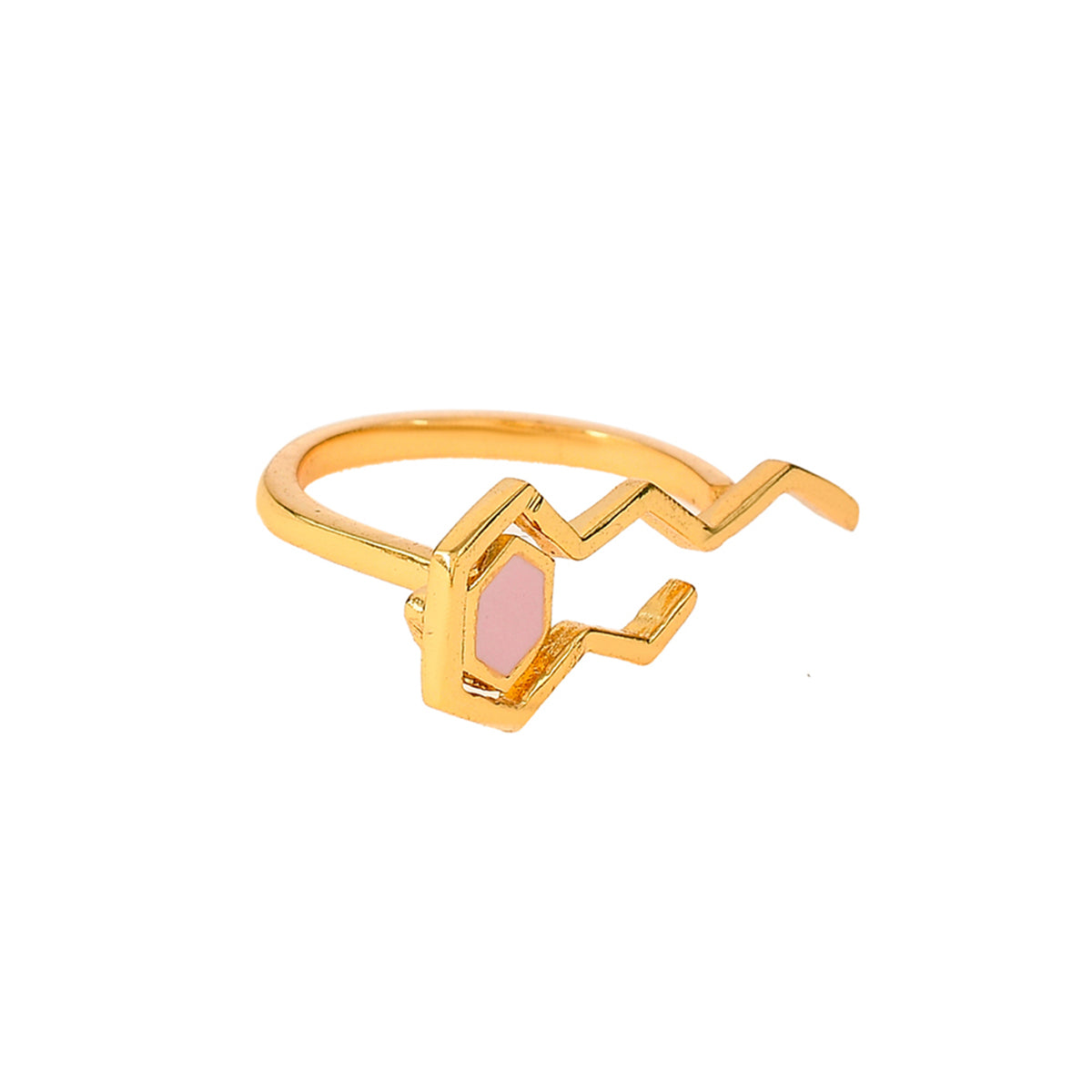 Benzene Gold Enamelled Geometric Ring