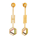 Benzene Gold Hexagon Pattern Drop Earrings